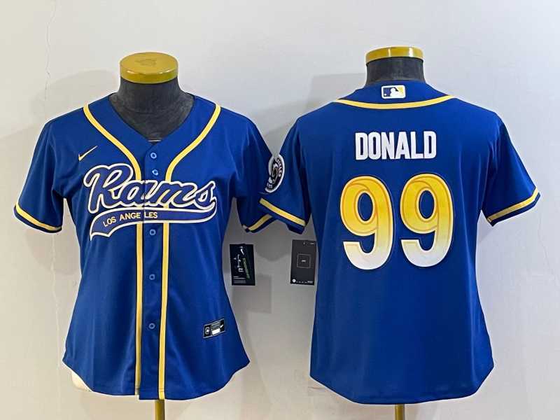 Womens Los Angeles Rams #99 Aaron Donald Royal With Patch Cool Base Stitched Baseball Jersey